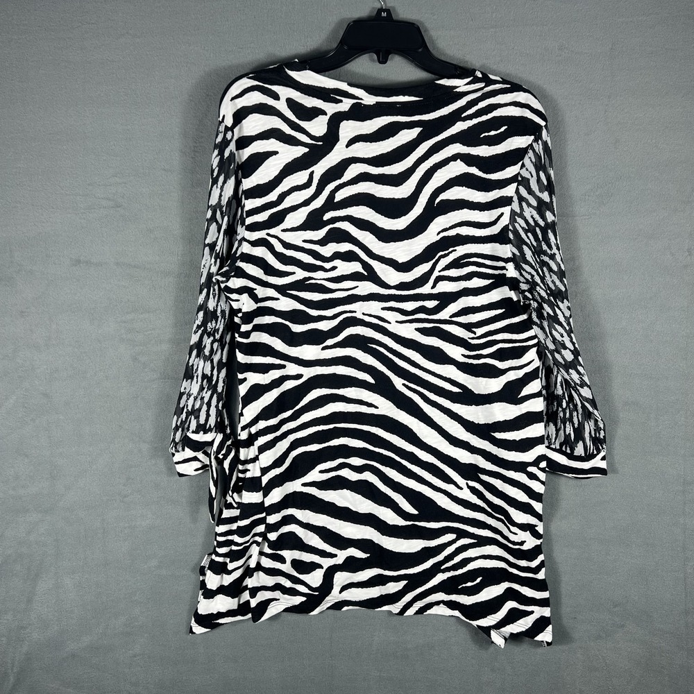 Westbound Women's L Black White Zebra Animal Print V-Neck Tunic Top Tie Sleeves - Picture 7 of 7